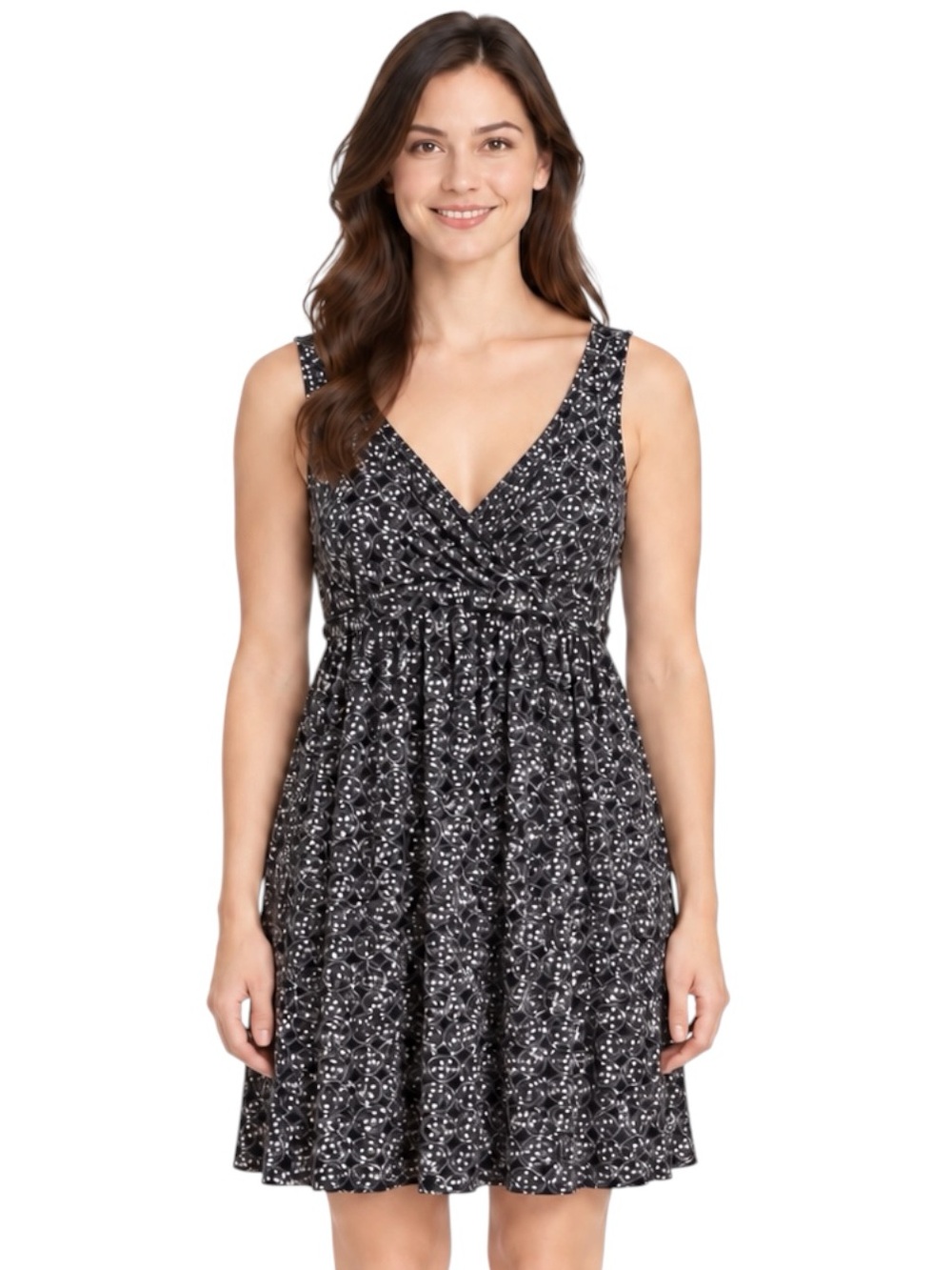 Ann Taylor LOFT Floral Empire Waist Knit Dress Black Purple Size Small